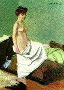 Felix  Vallotton naken kvinna som haller sitt nattlinne France oil painting artist
